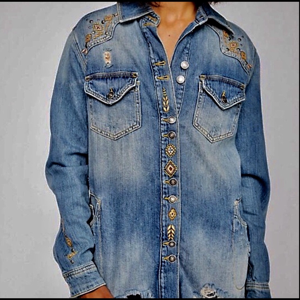 Free People Moonchild Denim Shirt Jacket M - Picture 3 of 8
